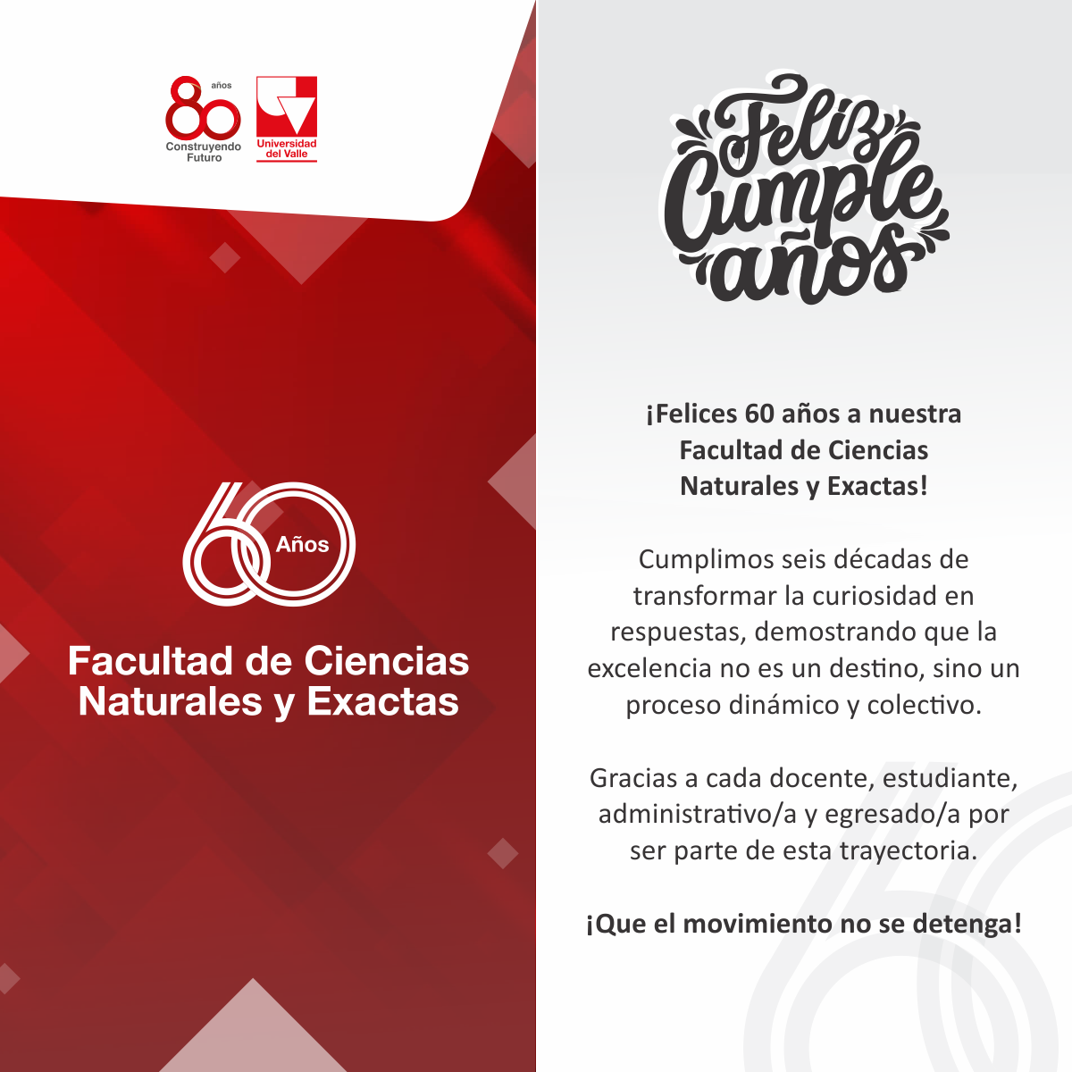 Tarjeta del cumpleaños 60 de la Facultad de Ciencias Naturales y Exactas